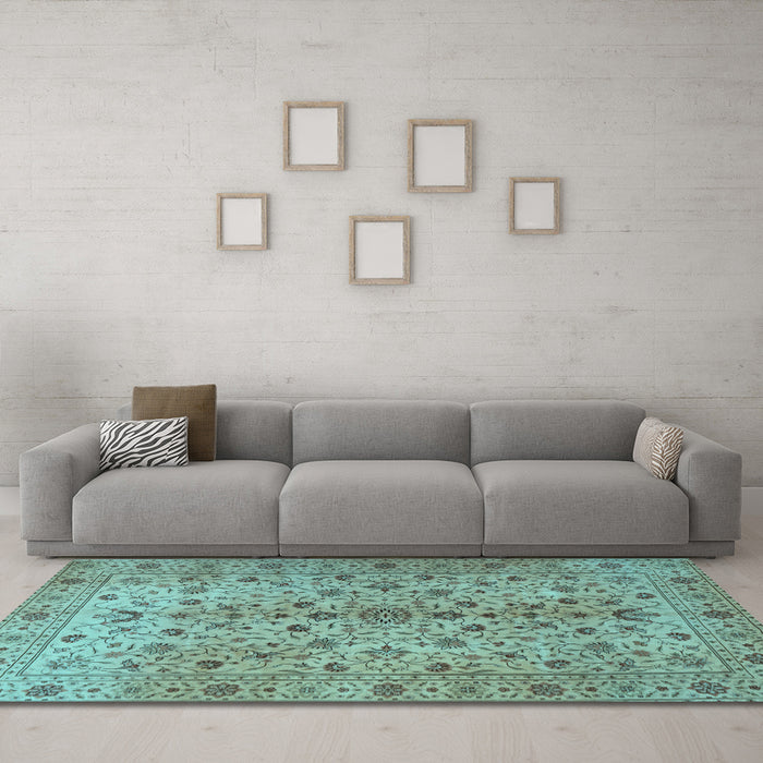 Machine Washable Persian Light Blue Traditional Rug in a Living Room, wshtr2184lblu