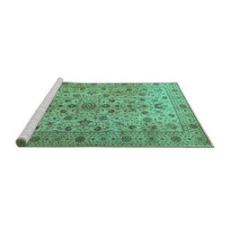 Sideview of Machine Washable Persian Turquoise Traditional Area Rugs, wshtr2184turq