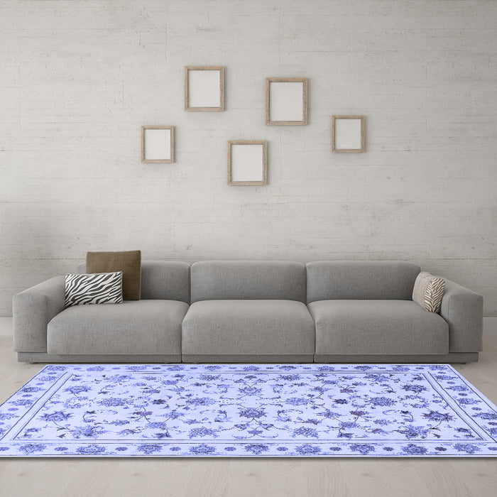 Machine Washable Persian Blue Traditional Rug in a Living Room, wshtr2185blu