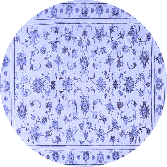 Round Machine Washable Persian Blue Traditional Rug, wshtr2185blu