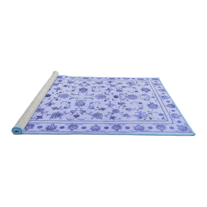 Sideview of Machine Washable Persian Blue Traditional Rug, wshtr2185blu