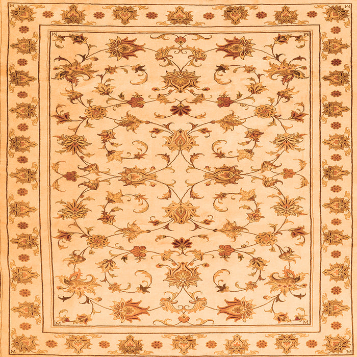 Round Machine Washable Persian Orange Traditional Area Rugs, wshtr2185org