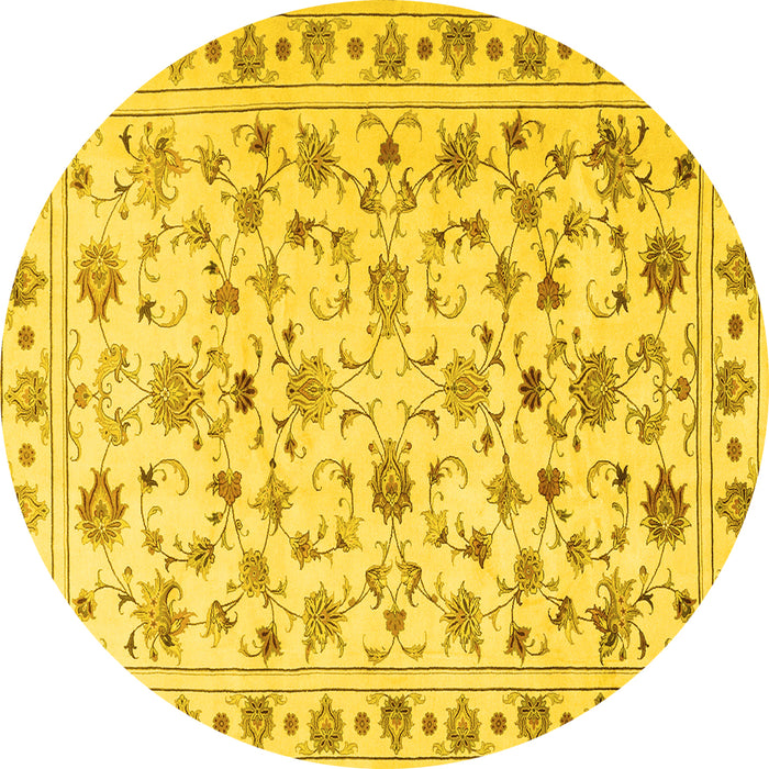 Round Persian Yellow Traditional Rug, tr2185yw