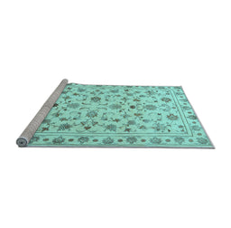 Sideview of Machine Washable Persian Light Blue Traditional Rug, wshtr2185lblu