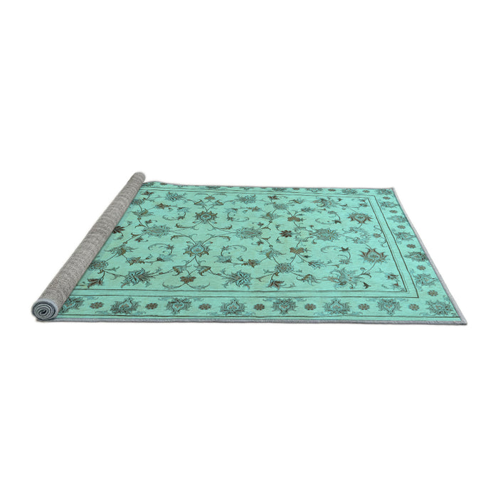 Sideview of Machine Washable Persian Light Blue Traditional Rug, wshtr2185lblu