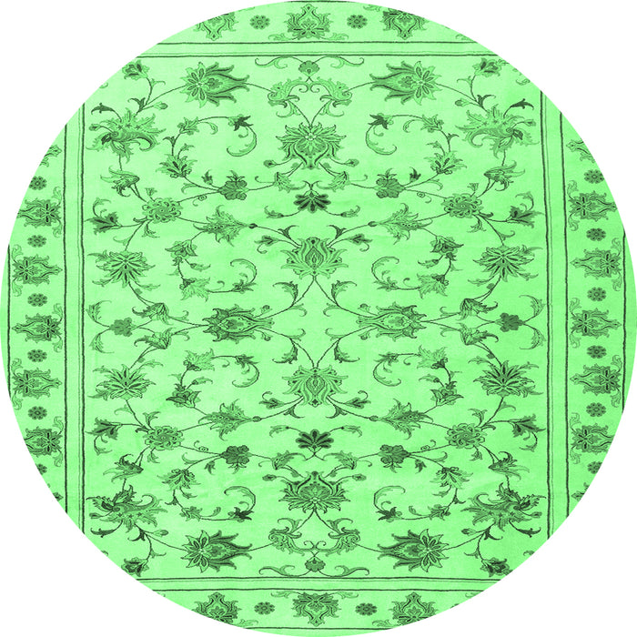 Round Machine Washable Persian Emerald Green Traditional Area Rugs, wshtr2185emgrn