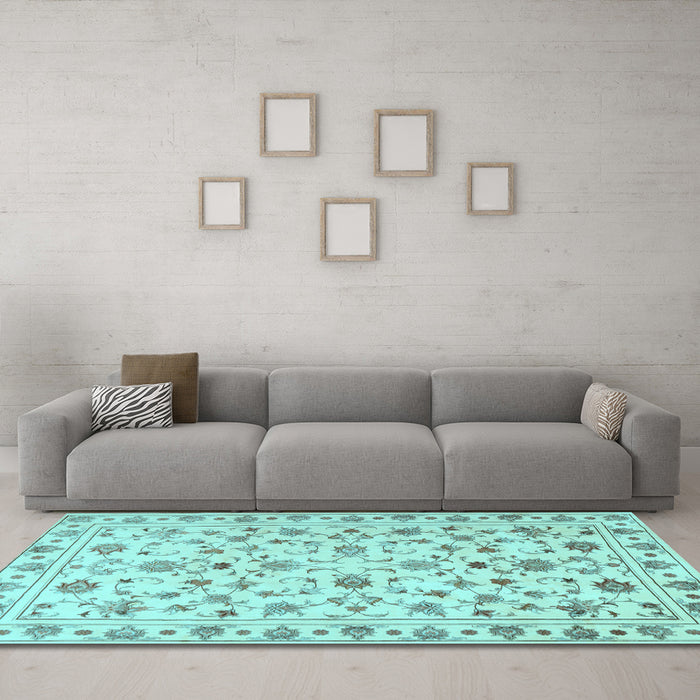 Machine Washable Persian Light Blue Traditional Rug in a Living Room, wshtr2185lblu