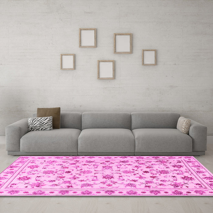Machine Washable Persian Pink Traditional Rug in a Living Room, wshtr2185pnk