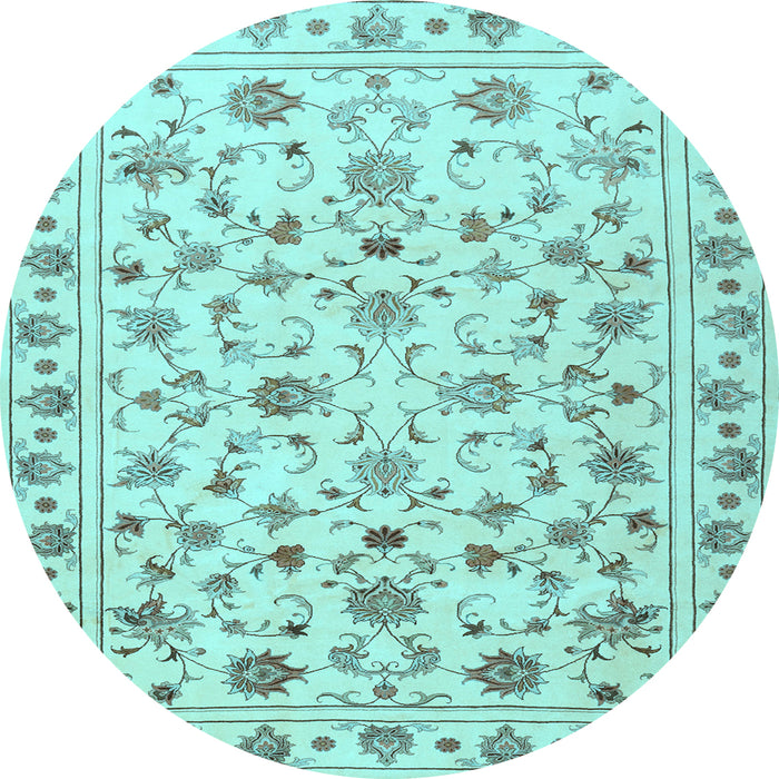 Round Machine Washable Persian Light Blue Traditional Rug, wshtr2185lblu