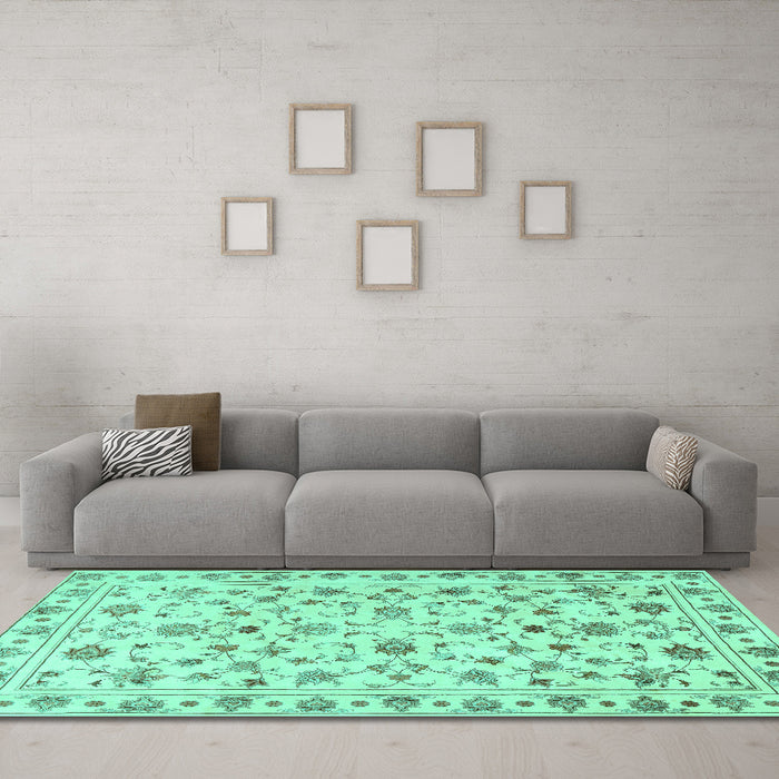 Machine Washable Persian Turquoise Traditional Area Rugs in a Living Room,, wshtr2185turq