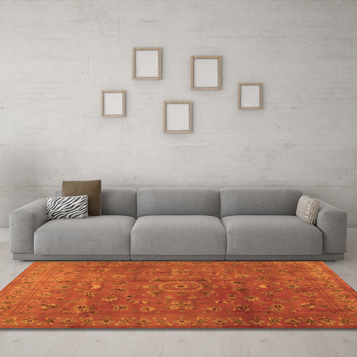 Machine Washable Persian Orange Traditional Area Rugs in a Living Room, wshtr2186org