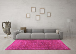 Machine Washable Persian Pink Traditional Rug in a Living Room, wshtr2186pnk