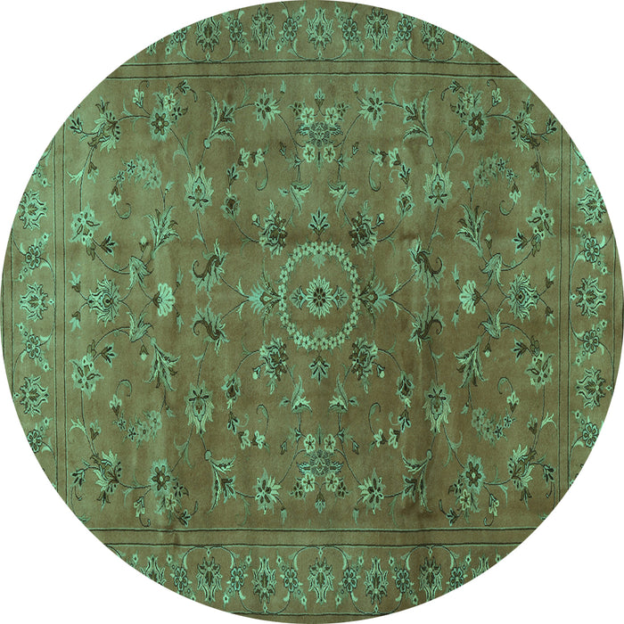 Round Machine Washable Persian Turquoise Traditional Area Rugs, wshtr2186turq