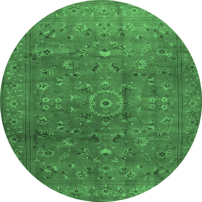 Round Machine Washable Persian Emerald Green Traditional Area Rugs, wshtr2186emgrn