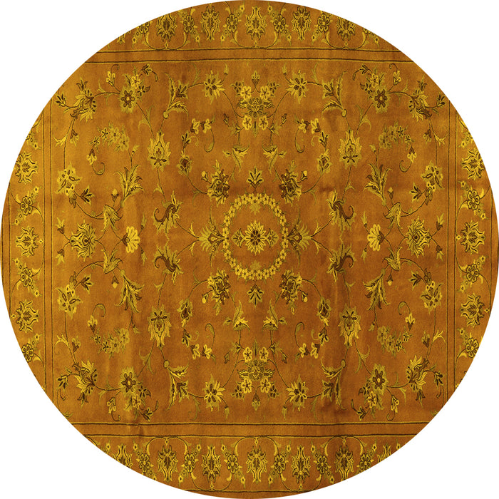 Round Machine Washable Persian Yellow Traditional Rug, wshtr2186yw