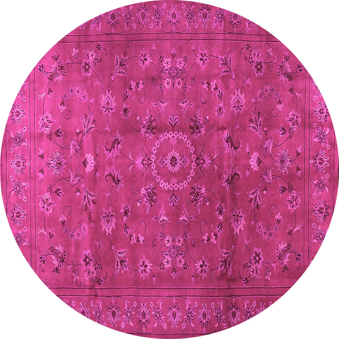 Round Machine Washable Persian Pink Traditional Rug, wshtr2186pnk