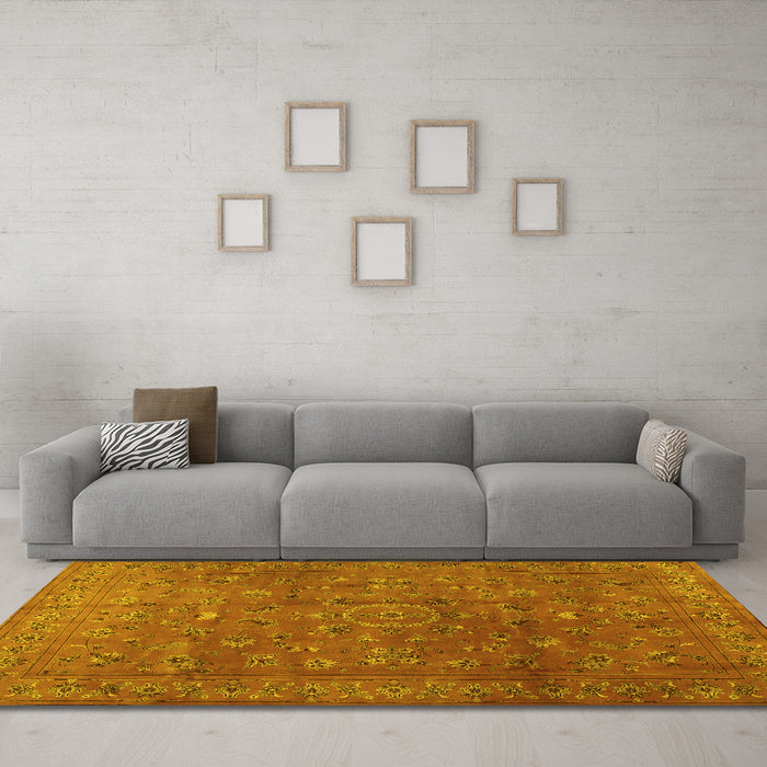 Machine Washable Persian Yellow Traditional Rug in a Living Room, wshtr2186yw