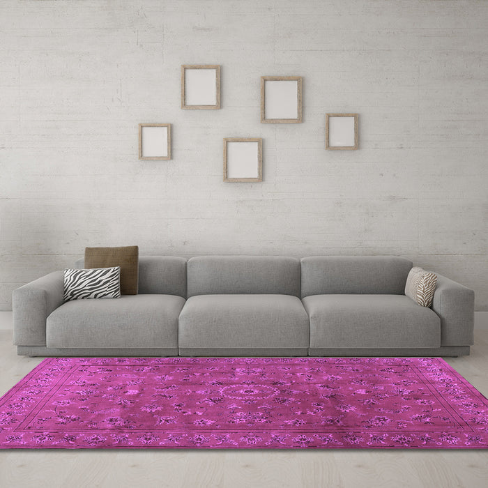 Machine Washable Persian Purple Traditional Area Rugs in a Living Room, wshtr2186pur