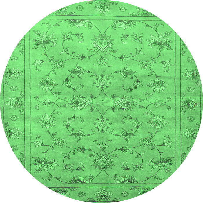 Round Machine Washable Persian Emerald Green Traditional Area Rugs, wshtr2187emgrn