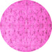 Round Machine Washable Persian Pink Traditional Rug, wshtr2187pnk