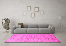 Machine Washable Persian Pink Traditional Rug in a Living Room, wshtr2187pnk