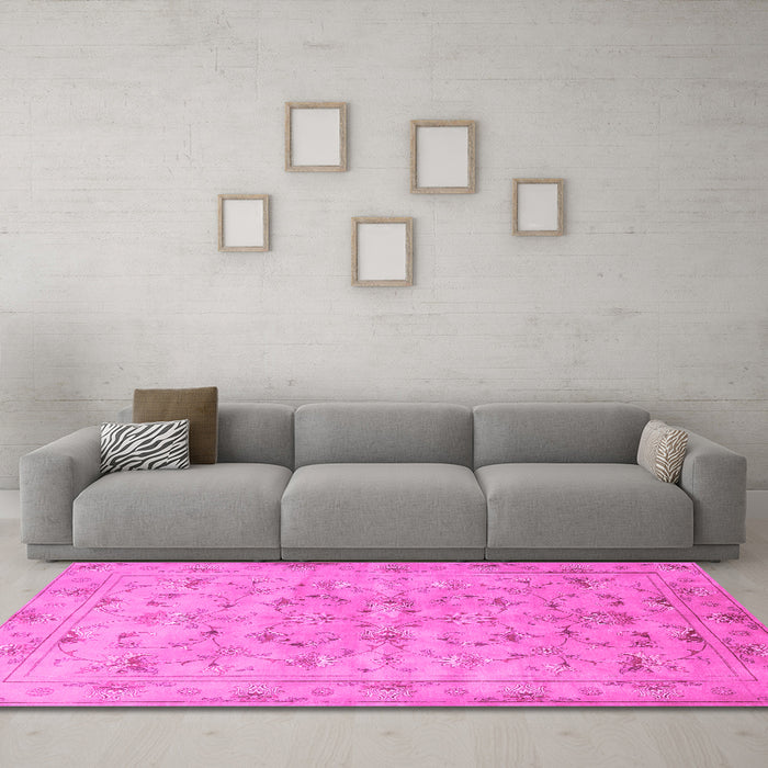 Machine Washable Persian Pink Traditional Rug in a Living Room, wshtr2187pnk