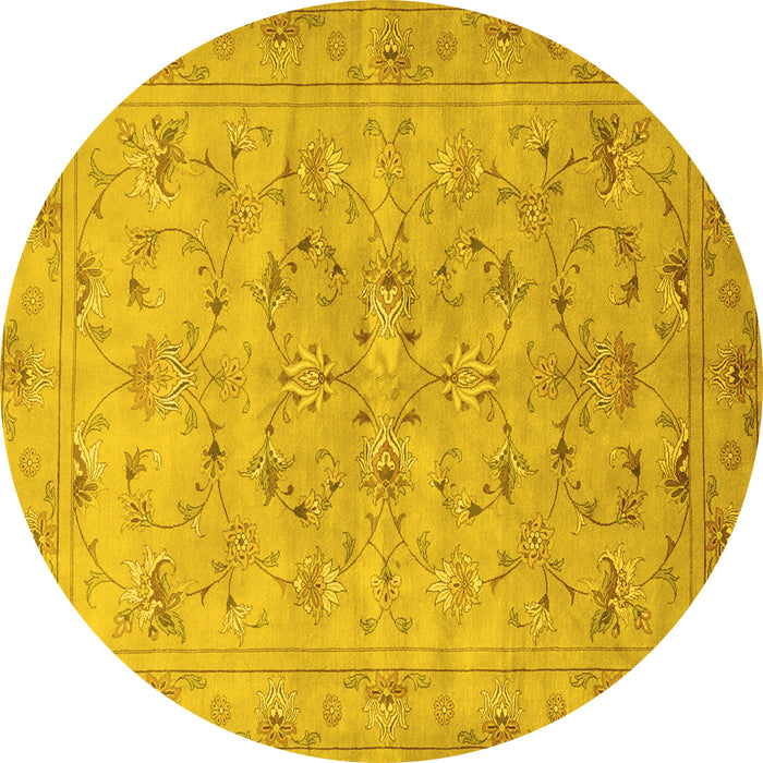 Round Persian Yellow Traditional Rug, tr2187yw