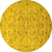 Round Machine Washable Persian Yellow Traditional Rug, wshtr2187yw