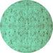 Round Machine Washable Persian Turquoise Traditional Area Rugs, wshtr2187turq