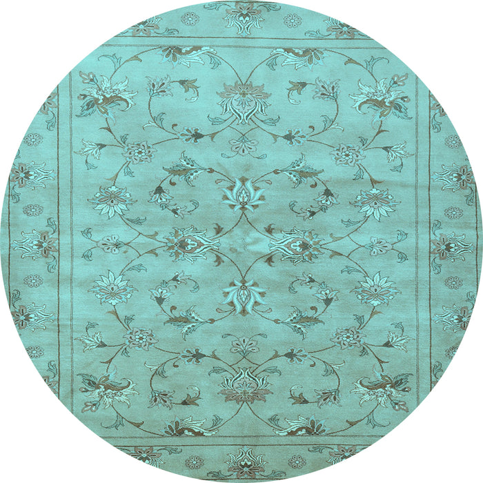 Round Machine Washable Persian Light Blue Traditional Rug, wshtr2187lblu