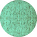 Round Persian Turquoise Traditional Rug, tr2187turq