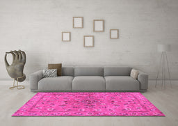 Machine Washable Persian Pink Traditional Rug in a Living Room, wshtr2188pnk