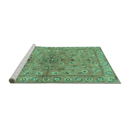 Sideview of Machine Washable Persian Turquoise Traditional Area Rugs, wshtr2188turq