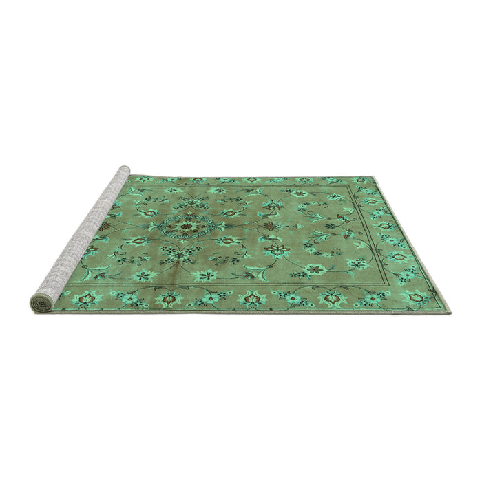 Sideview of Machine Washable Persian Turquoise Traditional Area Rugs, wshtr2188turq