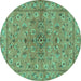 Round Machine Washable Persian Turquoise Traditional Area Rugs, wshtr2188turq