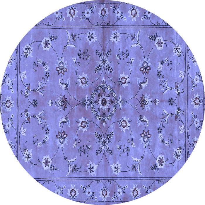 Round Machine Washable Persian Blue Traditional Rug, wshtr2188blu