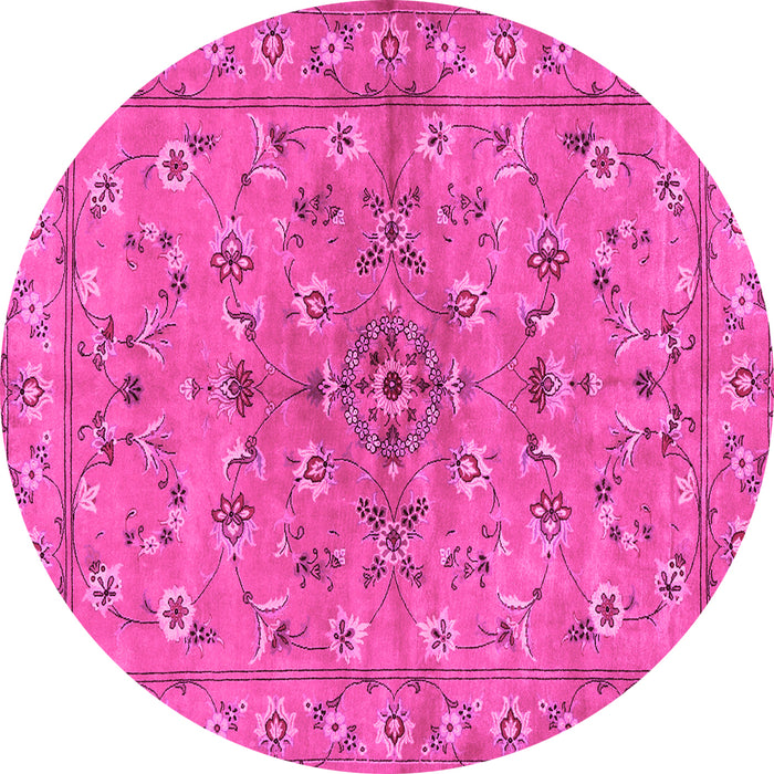 Round Machine Washable Persian Pink Traditional Rug, wshtr2188pnk