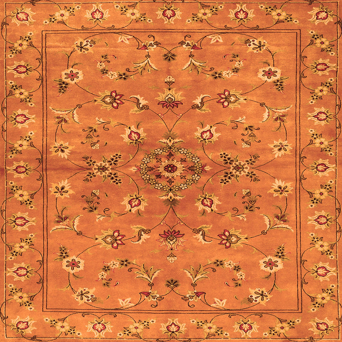 Round Machine Washable Persian Orange Traditional Area Rugs, wshtr2188org