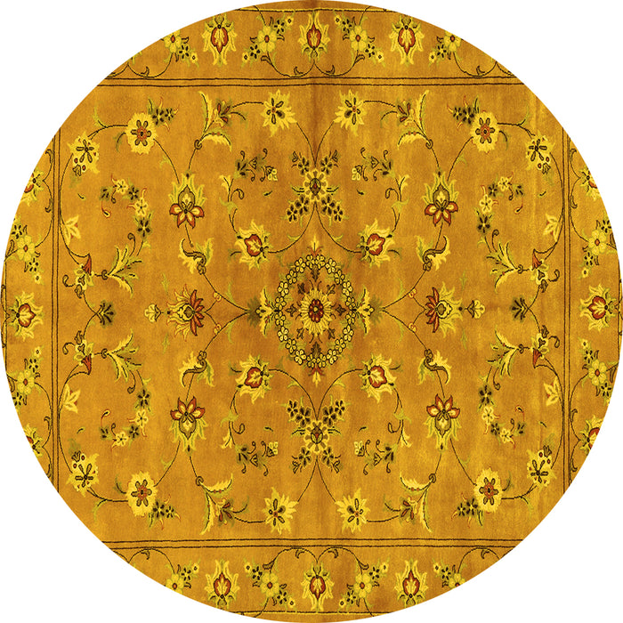 Round Persian Yellow Traditional Rug, tr2188yw