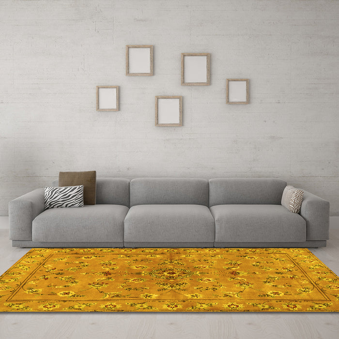 Machine Washable Persian Yellow Traditional Rug in a Living Room, wshtr2188yw