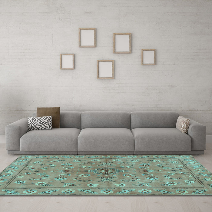 Machine Washable Persian Light Blue Traditional Rug in a Living Room, wshtr2188lblu
