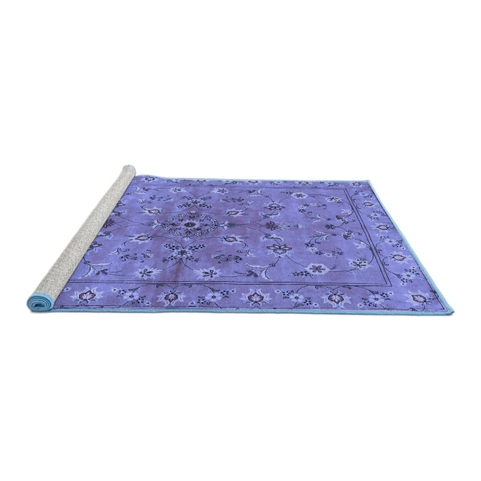 Sideview of Machine Washable Persian Blue Traditional Rug, wshtr2188blu