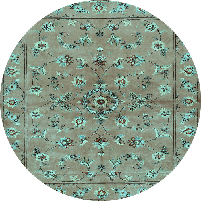 Round Machine Washable Persian Light Blue Traditional Rug, wshtr2188lblu
