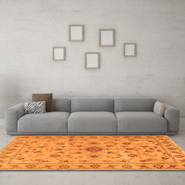 Machine Washable Persian Orange Traditional Area Rugs in a Living Room, wshtr2189org