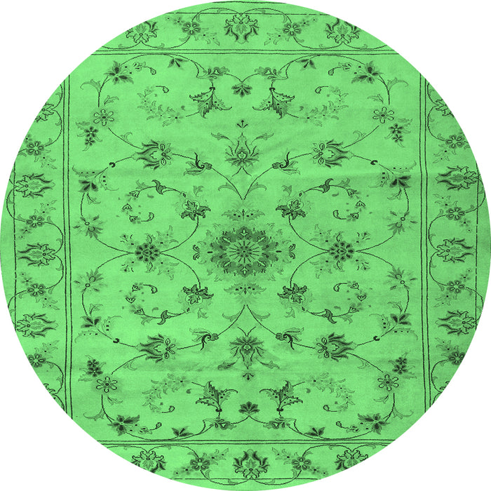 Round Machine Washable Persian Emerald Green Traditional Area Rugs, wshtr2189emgrn