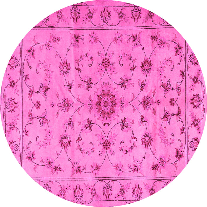 Round Machine Washable Persian Pink Traditional Rug, wshtr2189pnk
