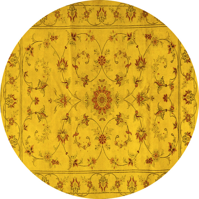 Round Machine Washable Persian Yellow Traditional Rug, wshtr2189yw