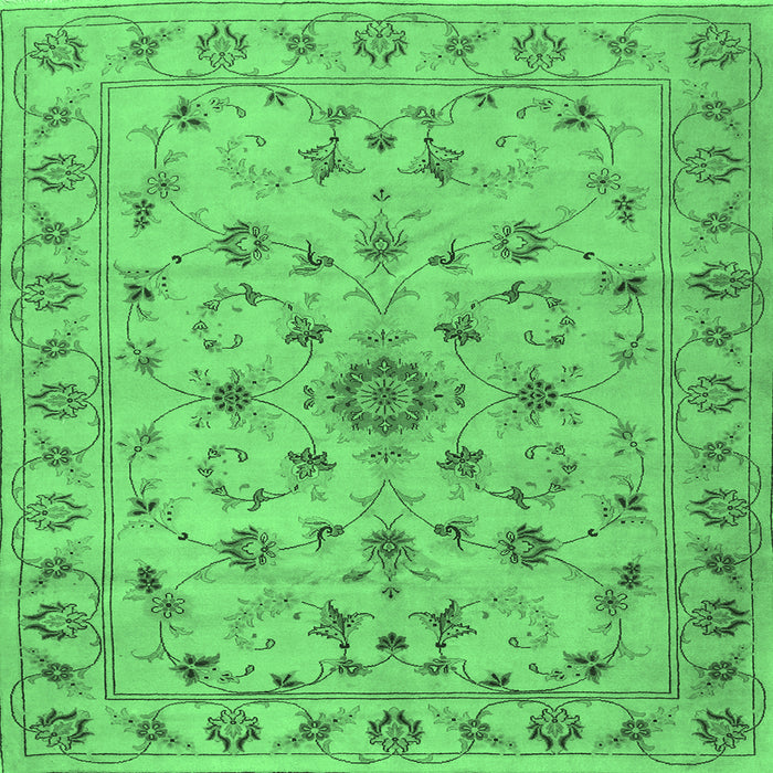 Square Machine Washable Persian Emerald Green Traditional Area Rugs, wshtr2189emgrn