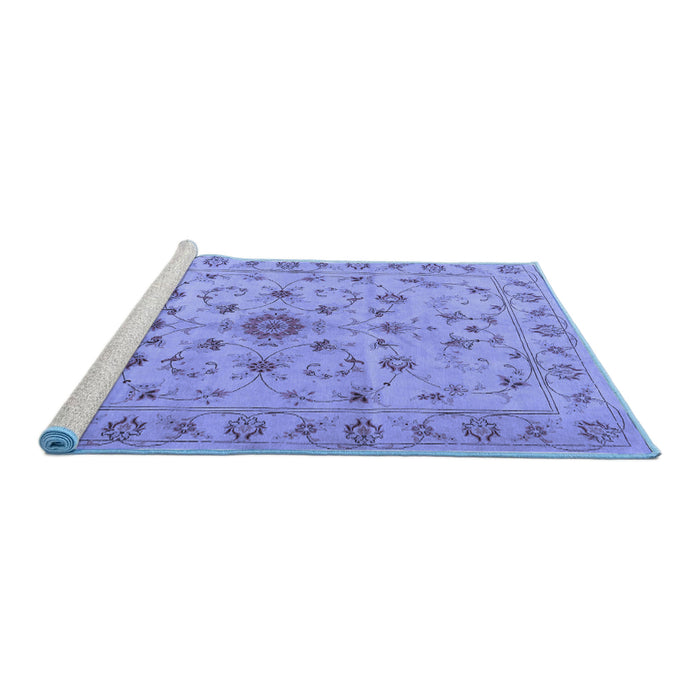 Sideview of Machine Washable Persian Blue Traditional Rug, wshtr2189blu