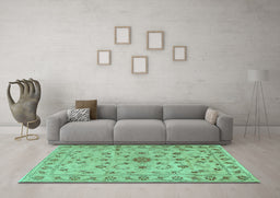 Machine Washable Persian Turquoise Traditional Area Rugs in a Living Room,, wshtr2189turq
